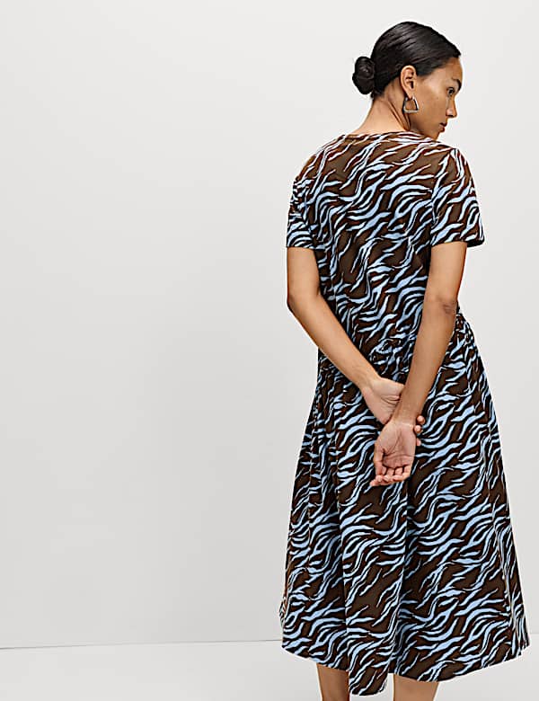 Pure Cotton Animal Print Midi T-Shirt Dress