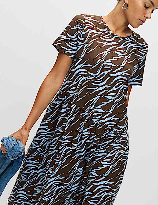 Pure Cotton Animal Print Midi T-Shirt Dress