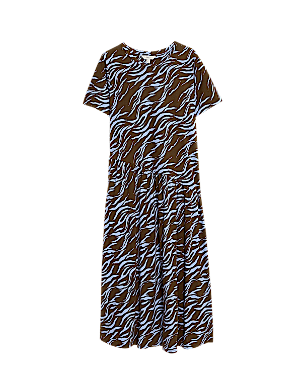 Pure Cotton Animal Print Midi T-Shirt Dress