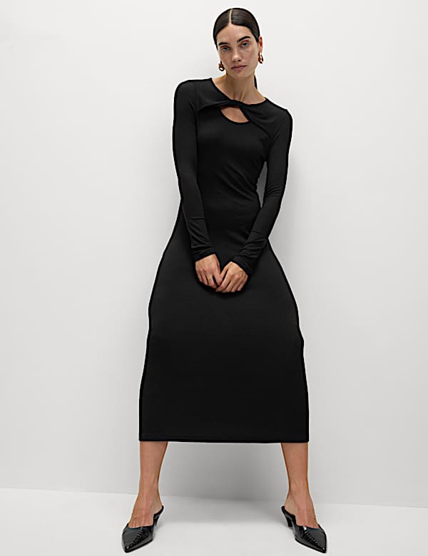 Jersey Ribbed Midi Column Dress