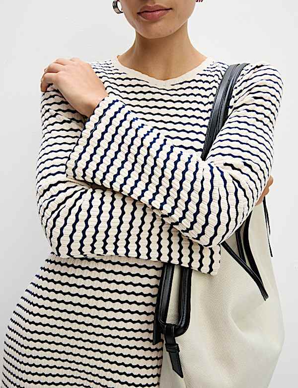 Cotton Blend Striped Mini Skater Dress - CA