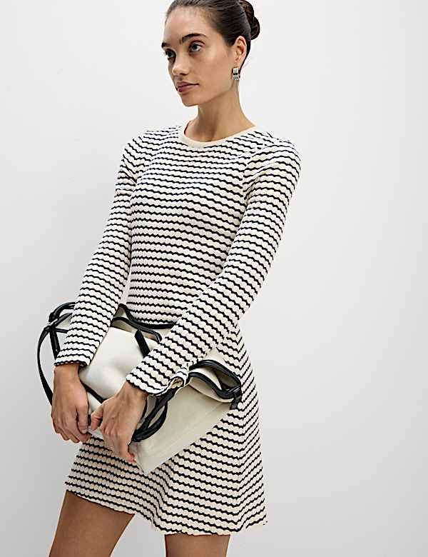 Cotton Blend Striped Mini Skater Dress - LU