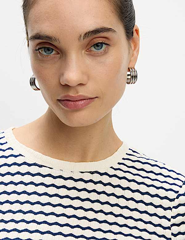 Cotton Blend Striped Mini Skater Dress - LU