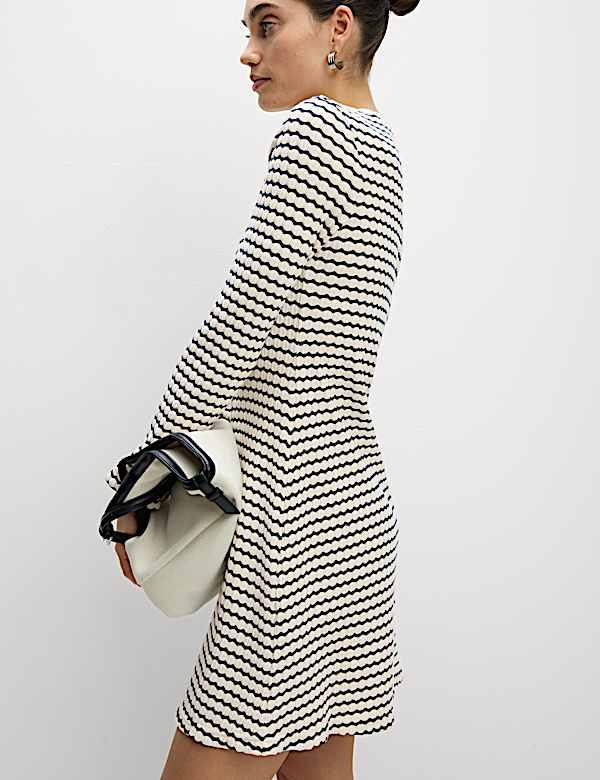 Cotton Blend Striped Mini Skater Dress - LU