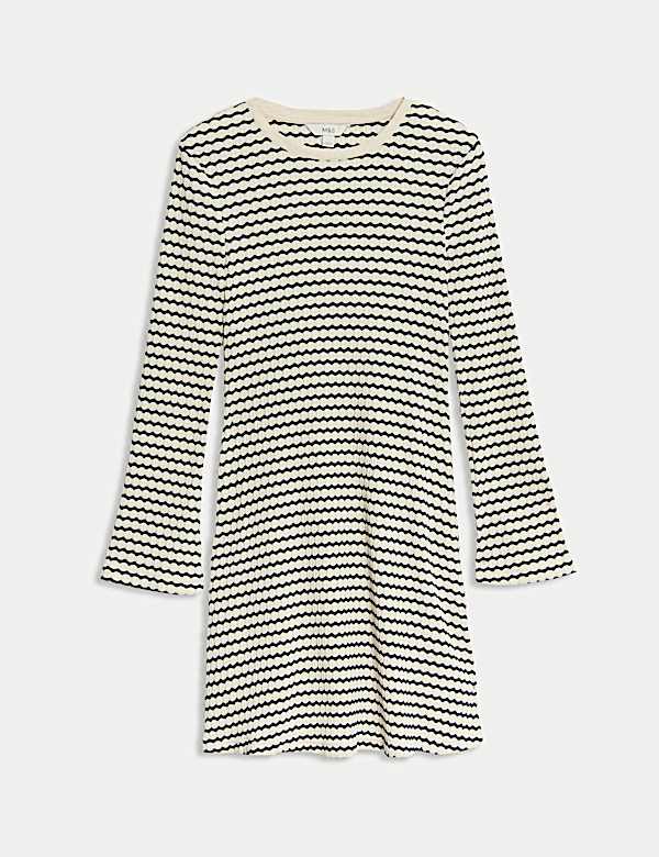 Cotton Blend Striped Mini Skater Dress - LU