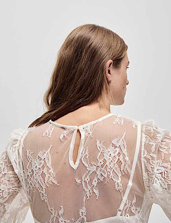 Lace Round Neck Midi Column Dress