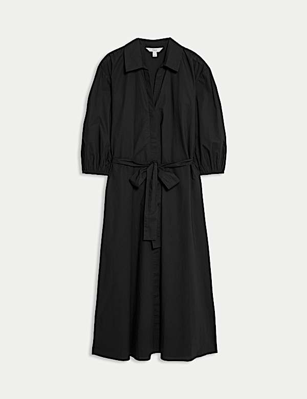 Pure Cotton V-Neck Midi Shirt Dress - ES