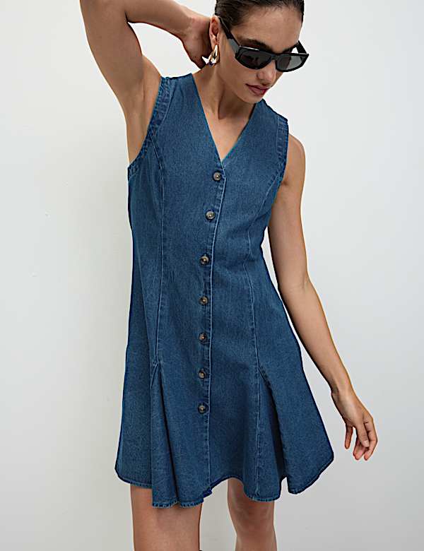 Pure Cotton Denim Mini Skater Dress - DE