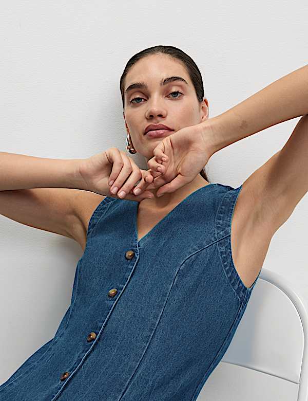 Denim Button Through Mini Dress