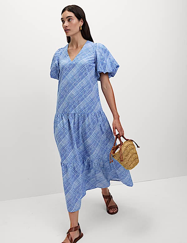 Pure Cotton Midi Relaxed Tiered Dress