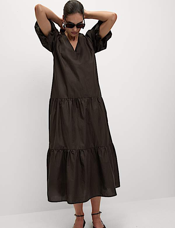 Pure Cotton Midi Tiered Dress