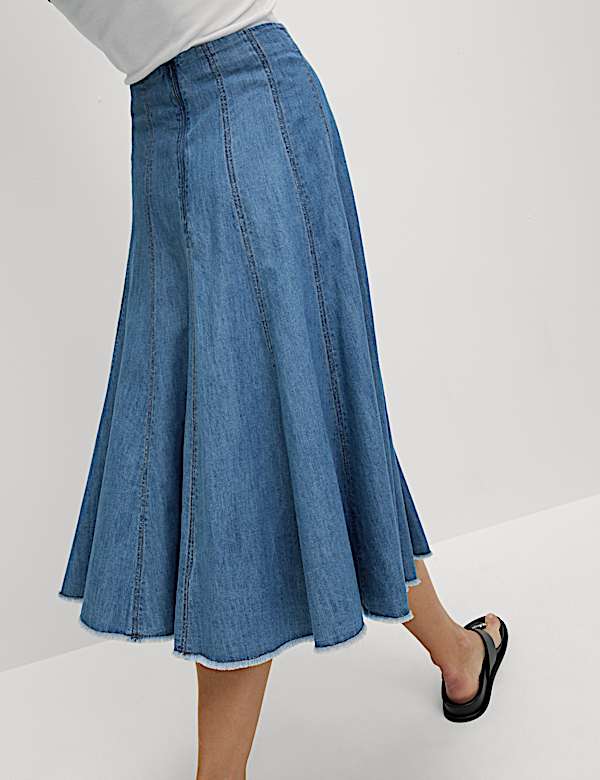 Denim Seam Detail Midi A-Line Skirt - CY