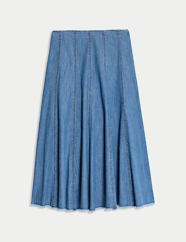 Denim Seam Detail Midi A-Line Skirt - CY