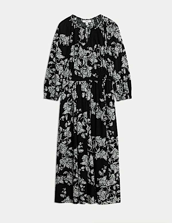 Cotton Blend Floral Midi Waisted Dress - NL