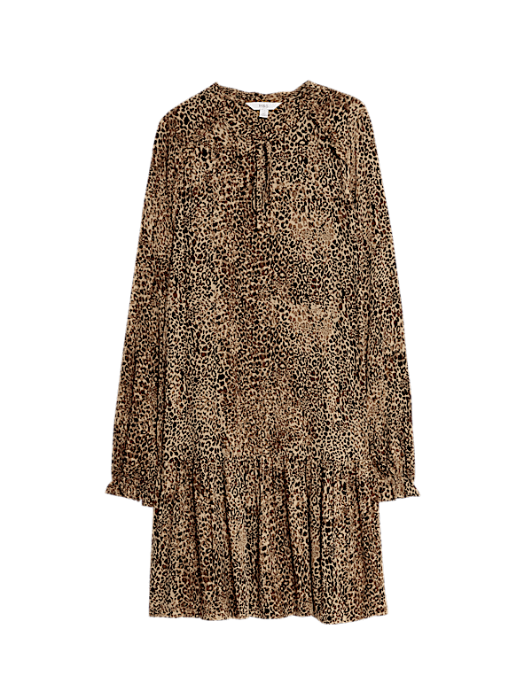 Printed Ruffle Mini Relaxed Smock Dress