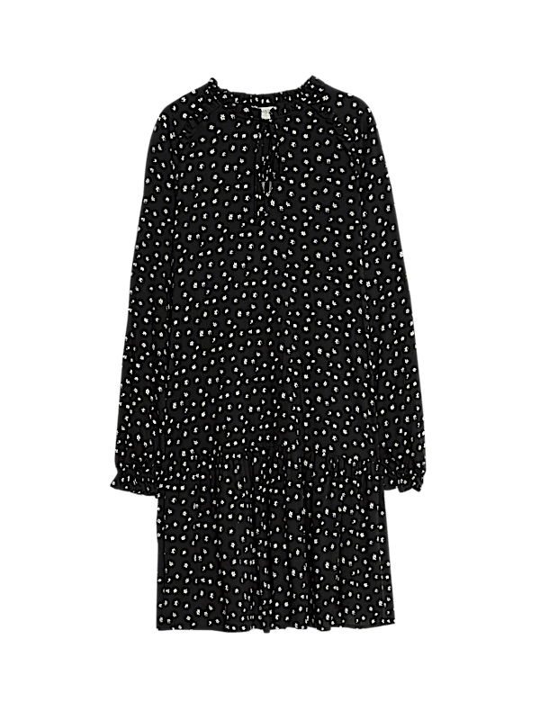 Printed Ruffle Mini Relaxed Smock Dress