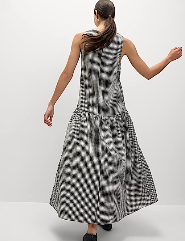 Checked Midaxi Drop Waist Dress - DE