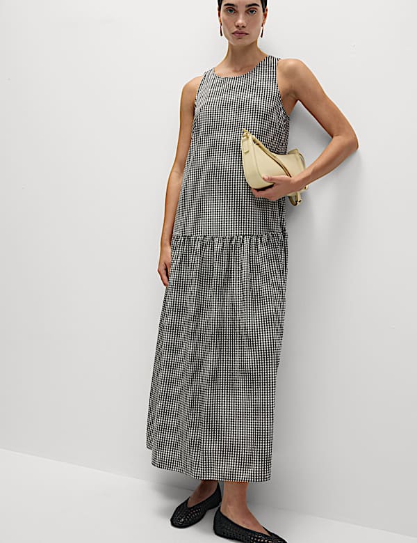 Checked Midaxi Drop Waist Dress