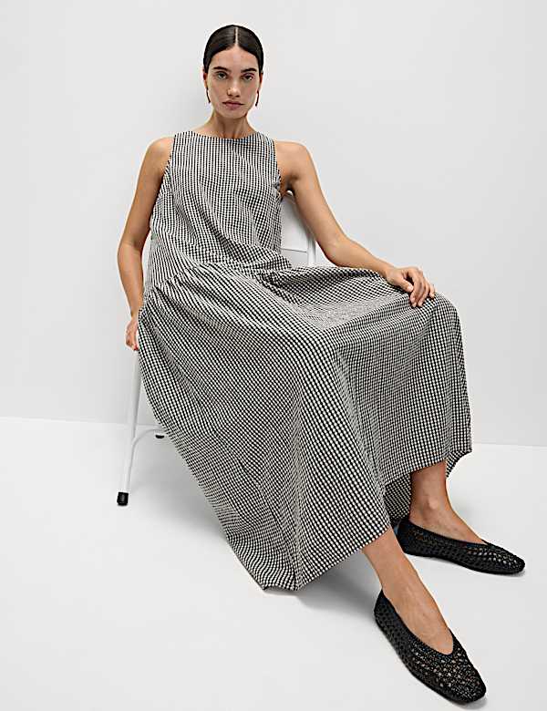 Checked Midaxi Drop Waist Dress