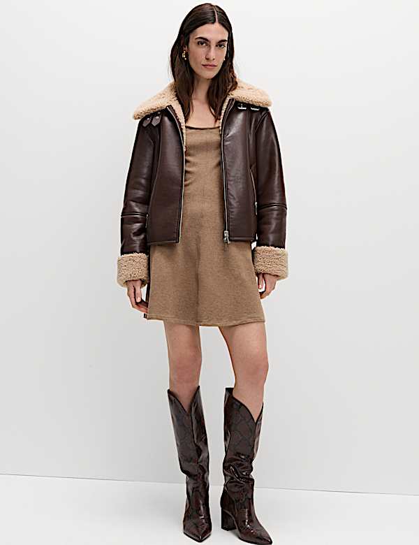 Jersey Cosy Scoop Neck Mini Skater Dress - US