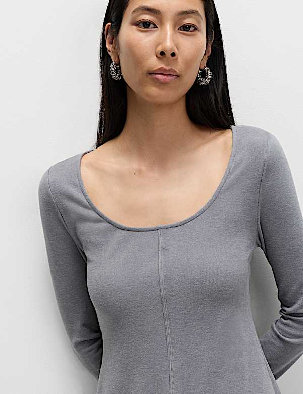 Jersey Cosy Scoop Neck Mini Skater Dress - FR