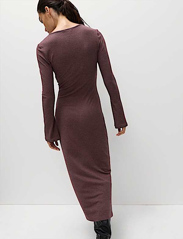 שמלת מידי מבד ג'רסי רך בגזרה ישרה וצמודה - IL