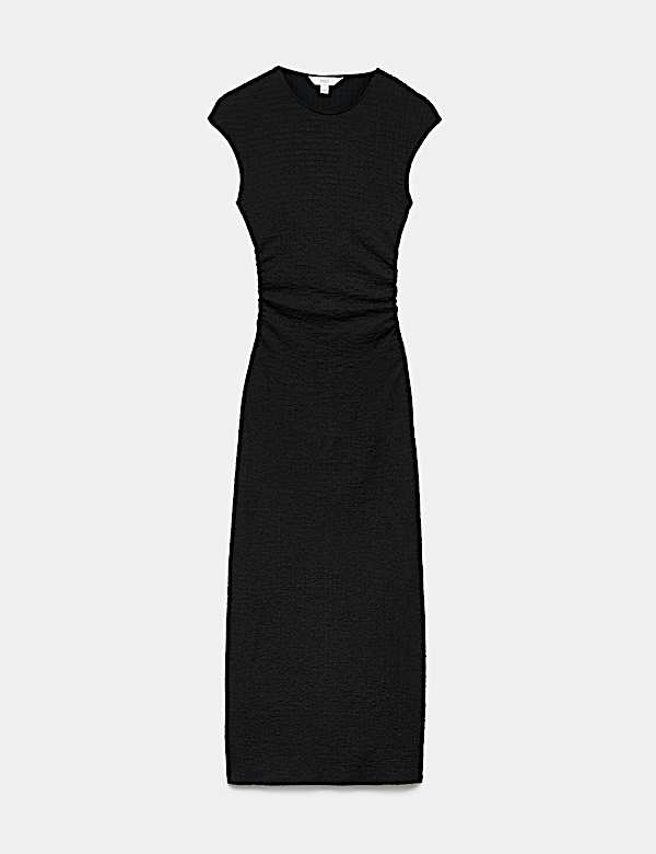 Textured Round Neck Midi Bodycon Dress - LU