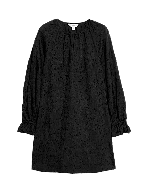 Floral Textured Mini Relaxed Shift Dress