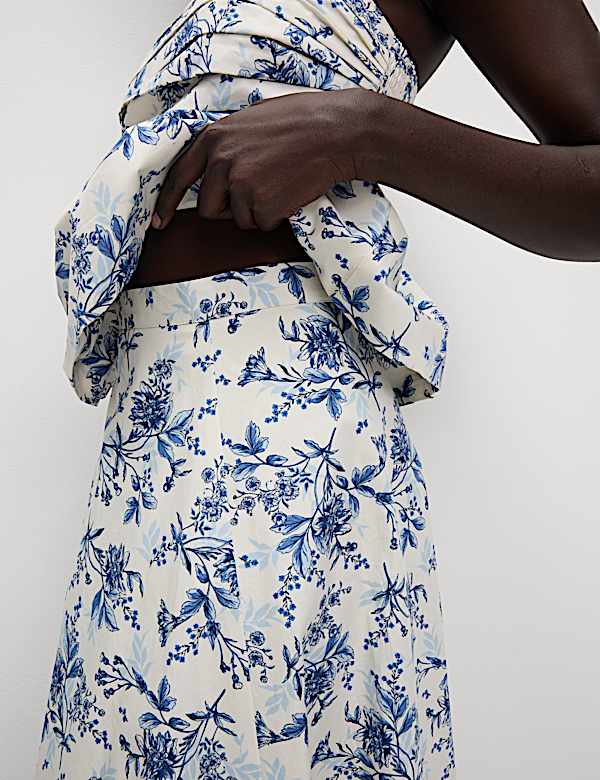 Pure Cotton Floral Midaxi Bubble Hem Skirt