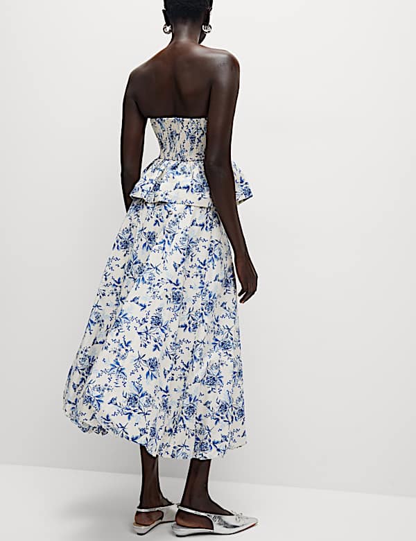 Pure Cotton Floral Midaxi Bubble Hem Skirt