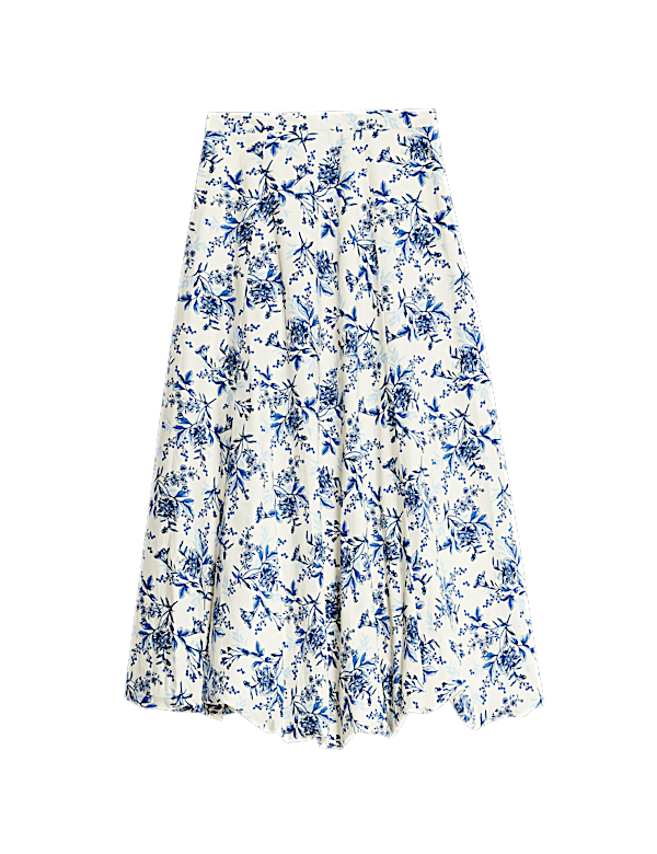 Pure Cotton Floral Midaxi Bubble Hem Skirt