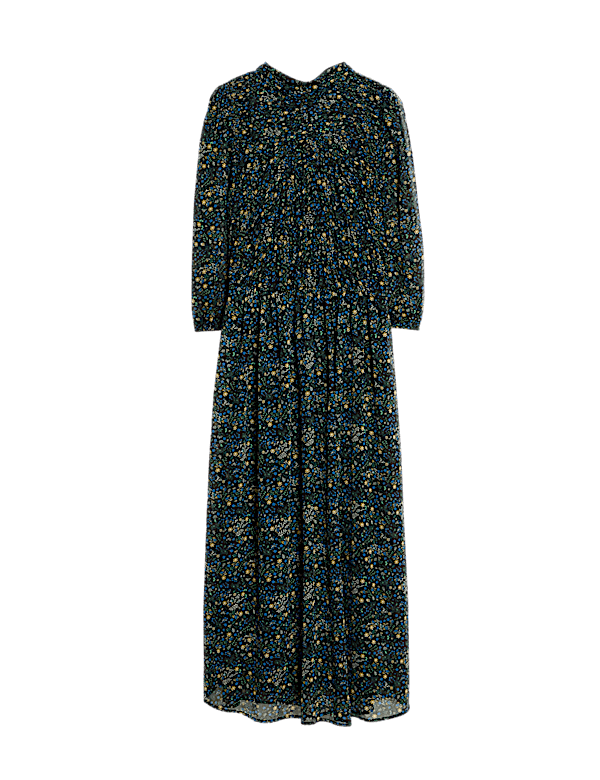 Ditsy Floral Ruched Midaxi Waisted Dress