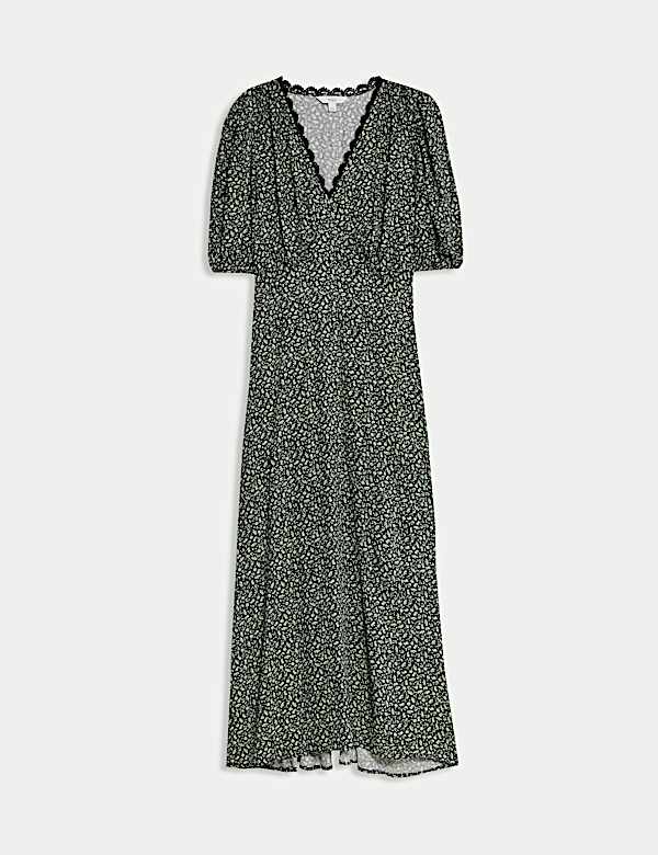 שמלת תה מידי בהדפס עם צווארון וי - IL