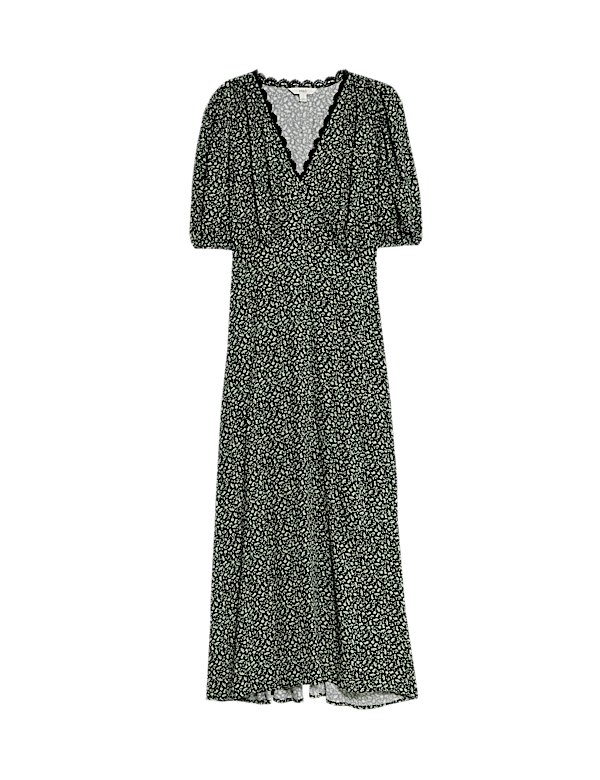 Printed V-Neck Midi Tea Dress