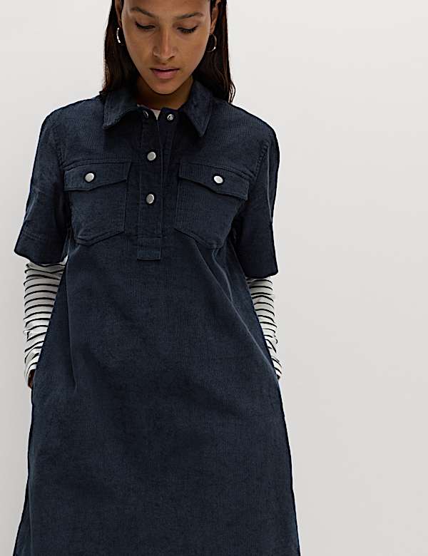 Cotton Rich Cord Collared Mini Shirt Dress