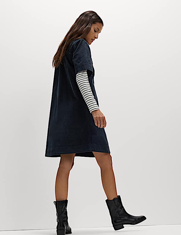 Cotton Rich Cord Collared Mini Shirt Dress