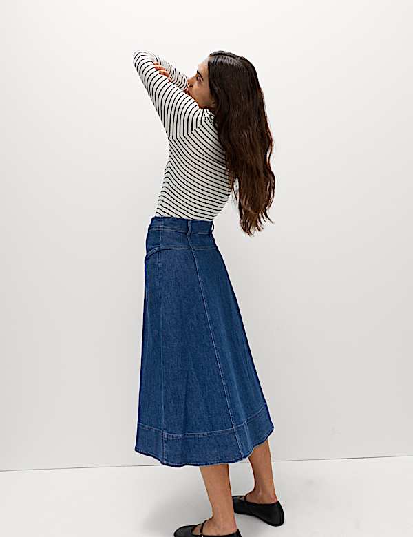Denim Button Front Midi Circle Skirt