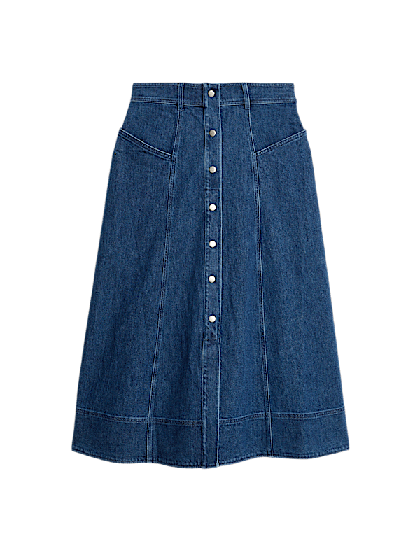 Denim Button Front Midi Circle Skirt