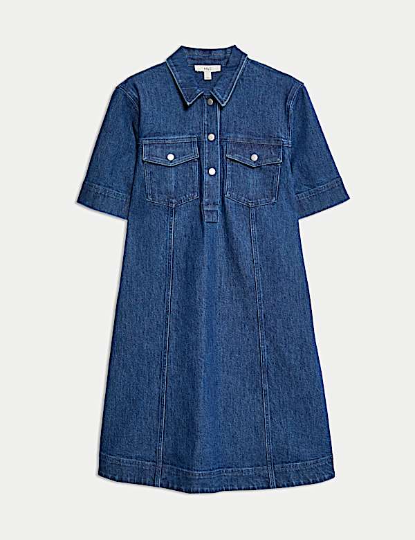 Cotton Rich Collared Mini Shirt Dress - JO