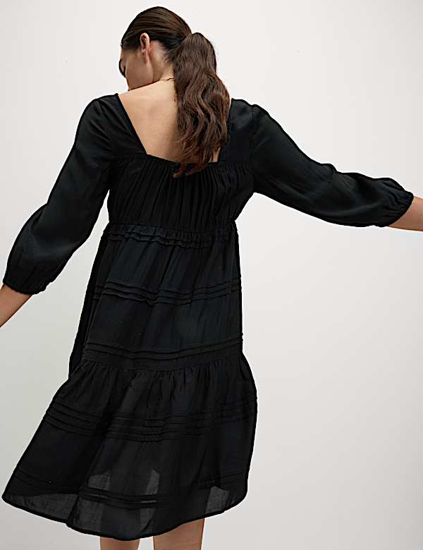 Square Neck Pintuck Mini Waisted Dress - RO