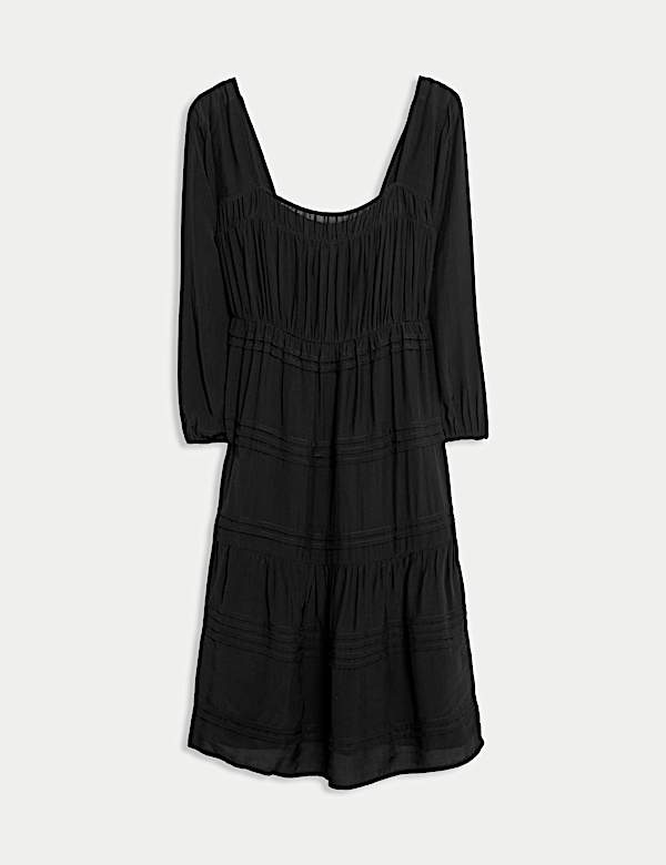 Square Neck Pintuck Mini Waisted Dress - RO