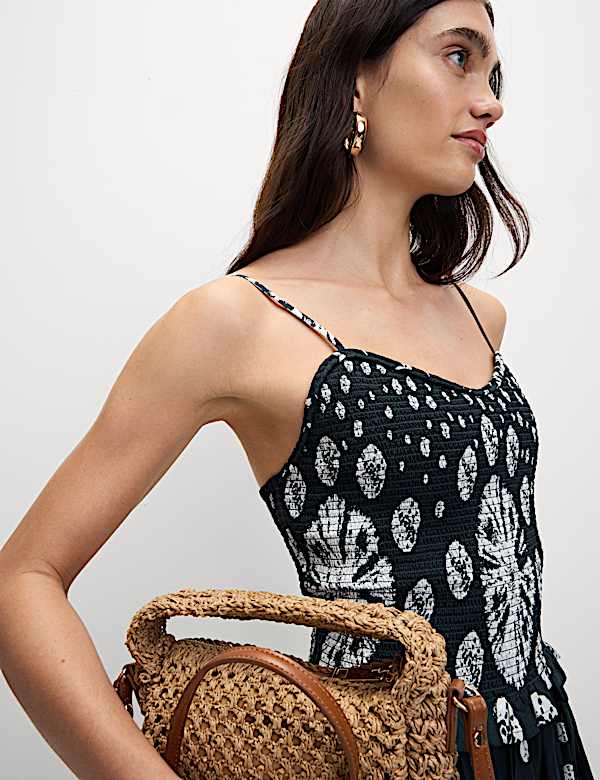 Pure Cotton Floral Midi Waisted Dress - CA