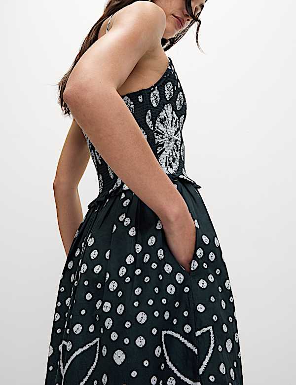 Pure Cotton Floral Midi Waisted Dress - CA