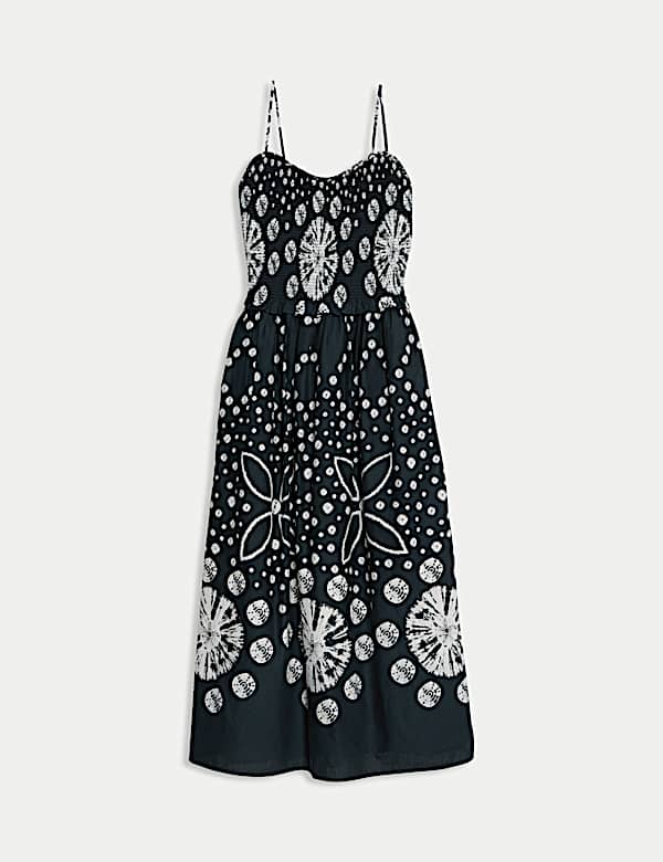 Pure Cotton Floral Midi Waisted Dress - CA