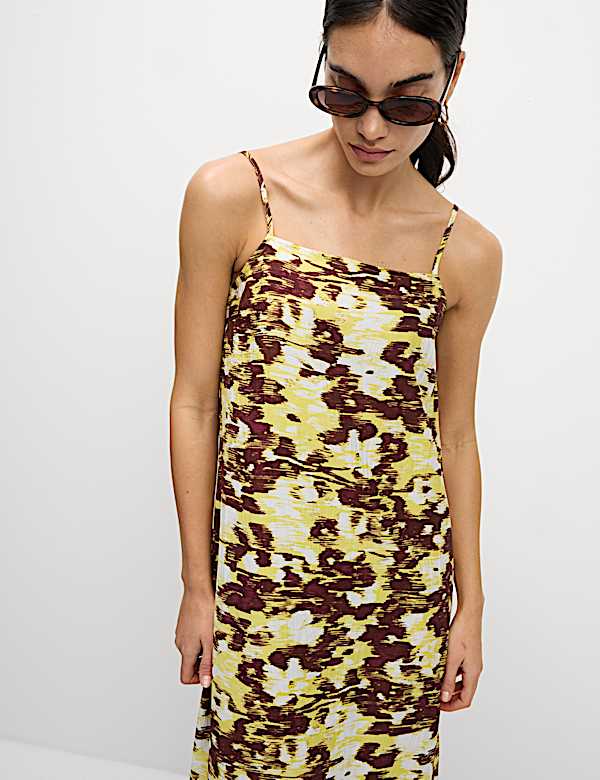 Floral Square Neck Strappy Midi Cami Dress
