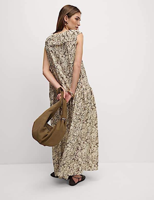 V-Neck Frill Detail Midaxi Relaxed Dress