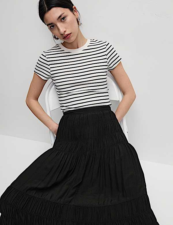 Shirred Midaxi Tiered Skirt