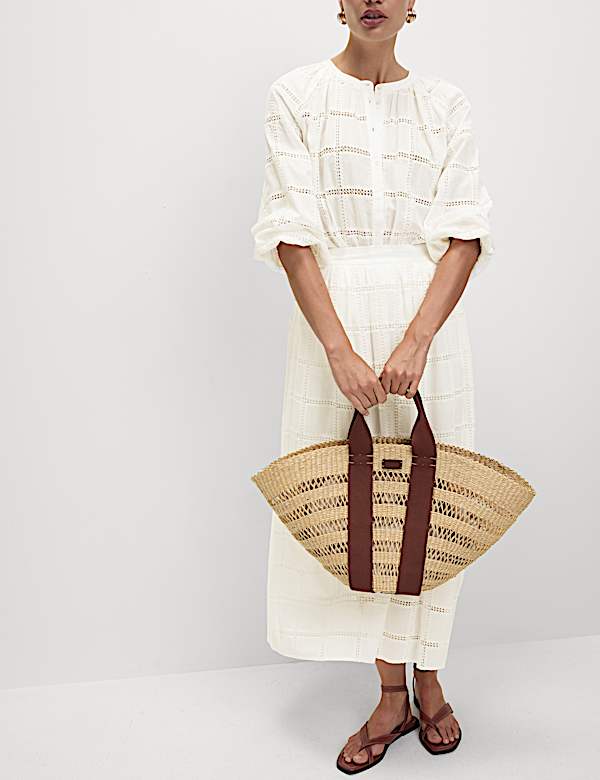 Midaxi sukně &aacute;čkov&eacute;ho střihu z čist&eacute; bavlny s v&yacute;&scaron;ivkou - CZ