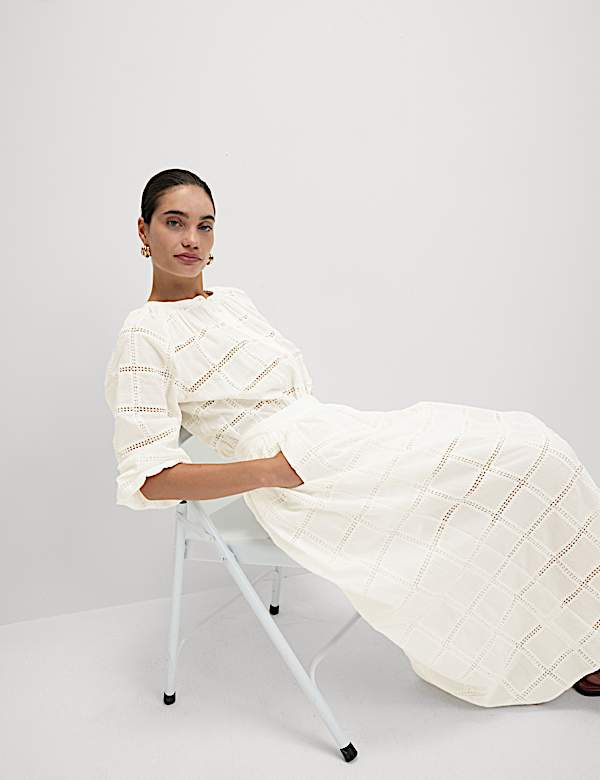 Midaxi sukně &aacute;čkov&eacute;ho střihu z čist&eacute; bavlny s v&yacute;&scaron;ivkou - CZ