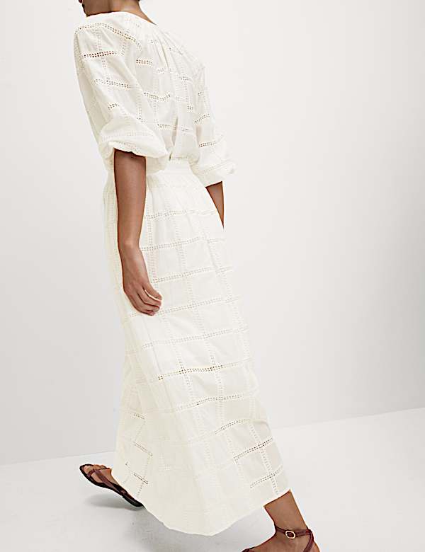 Midaxi sukně &aacute;čkov&eacute;ho střihu z čist&eacute; bavlny s v&yacute;&scaron;ivkou - CZ